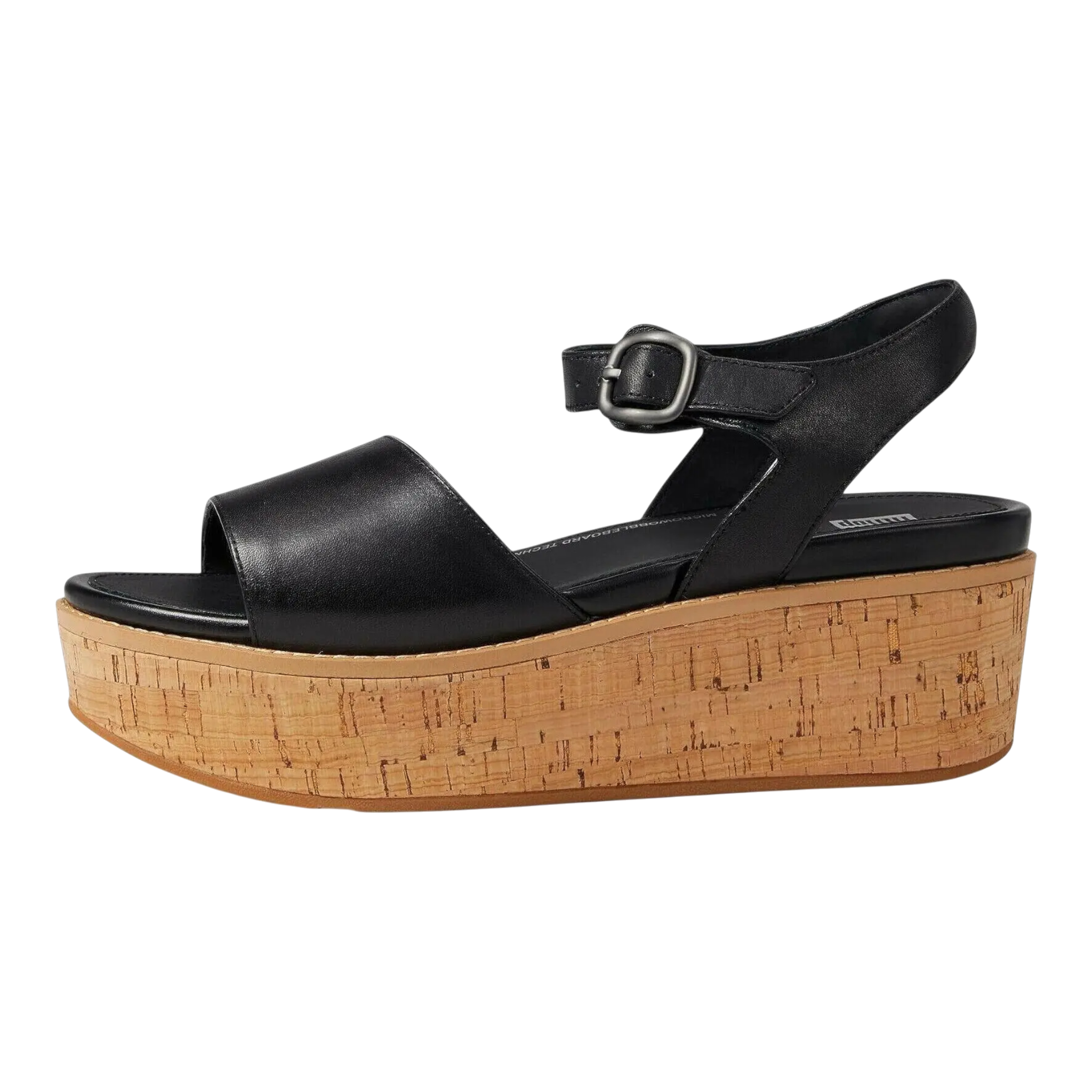 FitFlop Eloise Wedge Sandals Women's Black Leather Cork-Wrap Back-Strap FitFlop