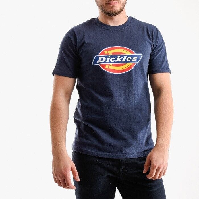 Dickies T-Shirt Men's Navy Blue Cotton Horseshoe Crew Neck Short Sleeve Pullover