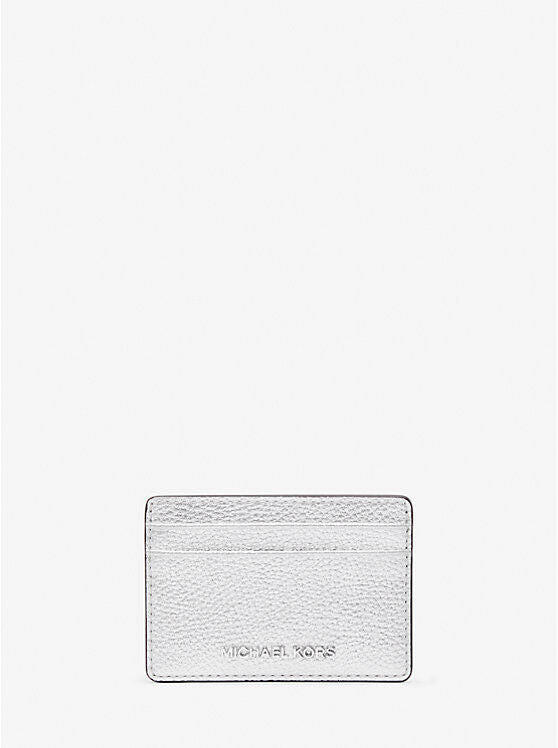 Michael Kors Jet Set Card Case Women's S Silver Metallic Leather.