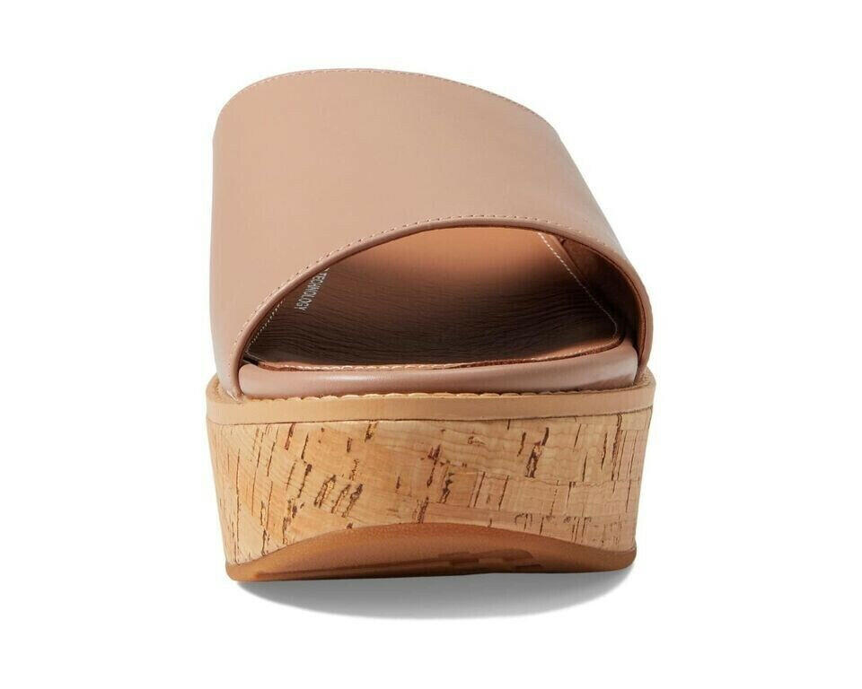 FitFlop Eloise Slides Sandals Women's Beige Leather Cork Wrap Wedge.