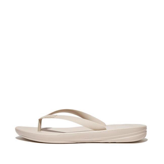 FitFlop Iqushion Egonomic Flip Flops Men's Stone Beige Slide Slippers