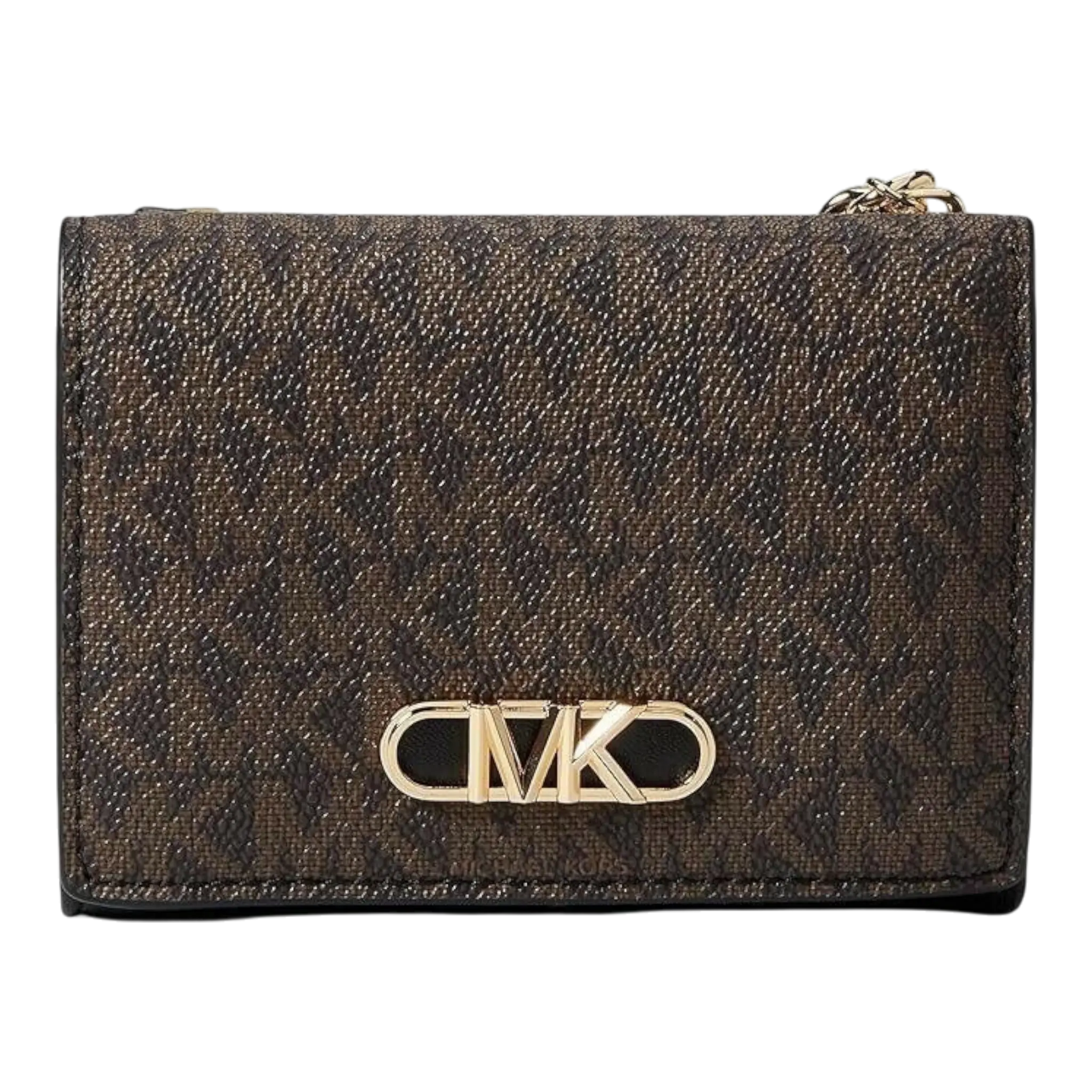 Michael Kors Parker Tri-Fold Wallet Women Medium Brown Logo Print Michael Kors