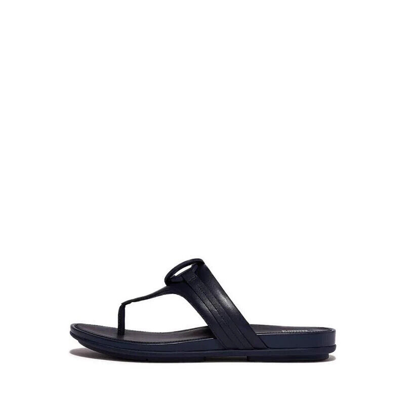 FitFlop Gracie Thong Sandals Women Navy Rubber-Circlet Leather Toe-Post