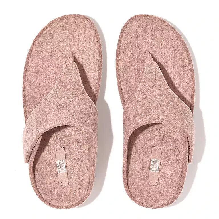 FitFlop Shuv Slide Sandals Women's Beige Adjustable Felt Toe-Post.