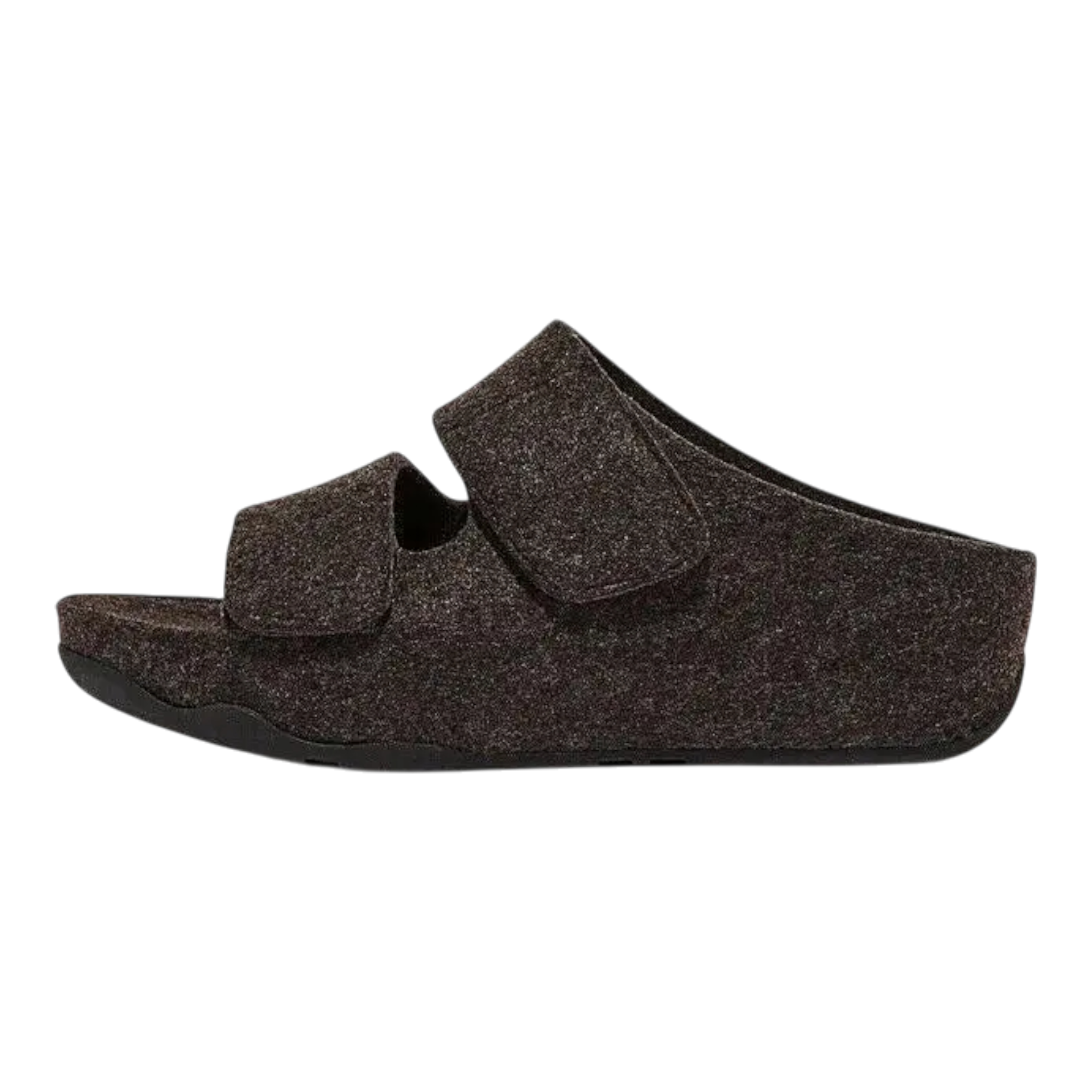 FitFlop Shuv Slide Sandals Women's Black Adjustable Two-Bar Felt FitFlop
