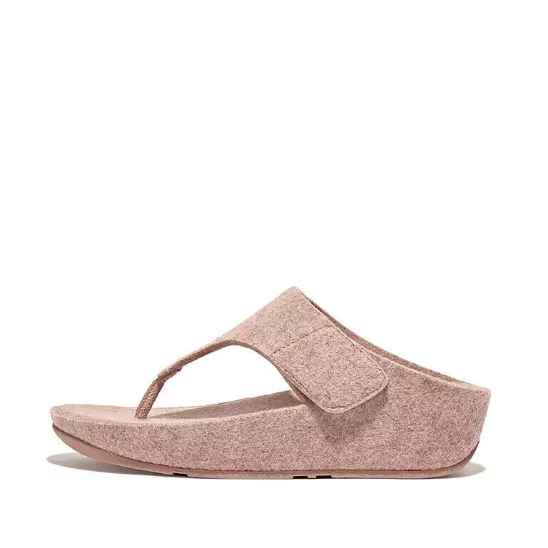 FitFlop Shuv Slide Sandals Women's Beige Adjustable Felt Toe-Post.