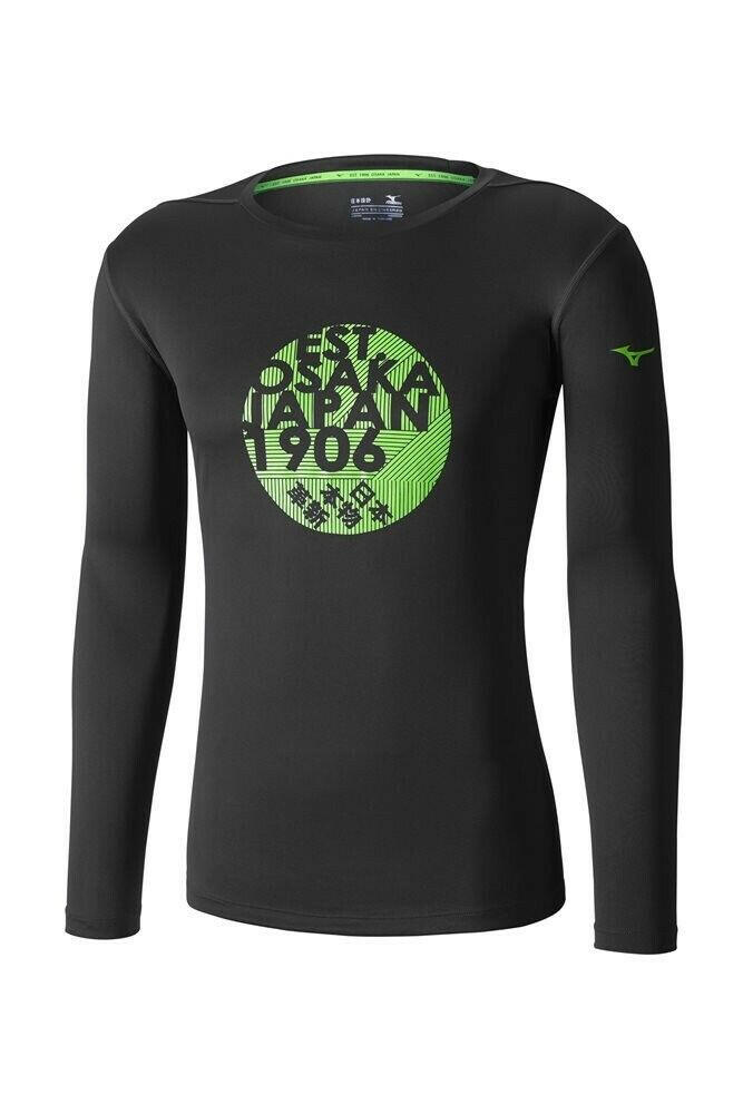 Mizuno Core Shirt Men Black Graphic Crew Neck Performance Long Sleeve.