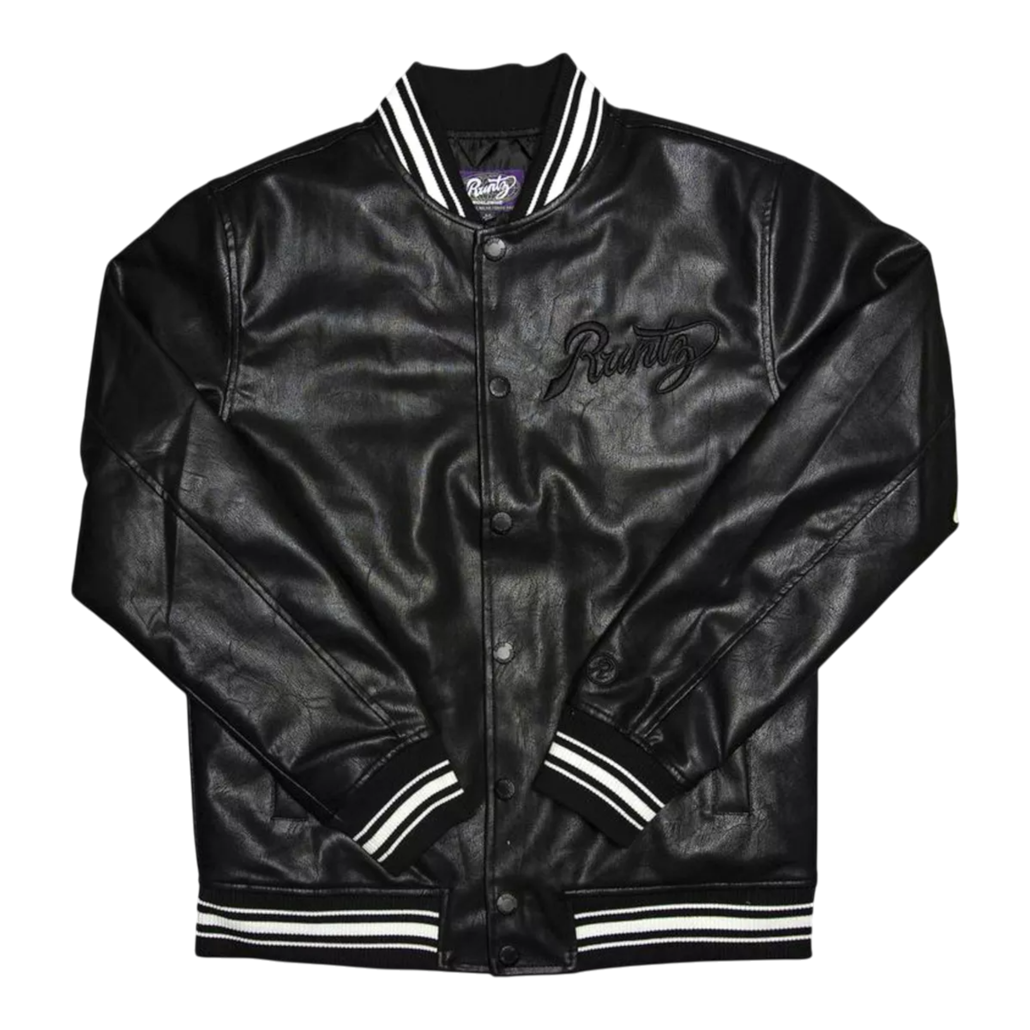Runtz Scriptz Leather Varsity Men’s Jacket – Black/White