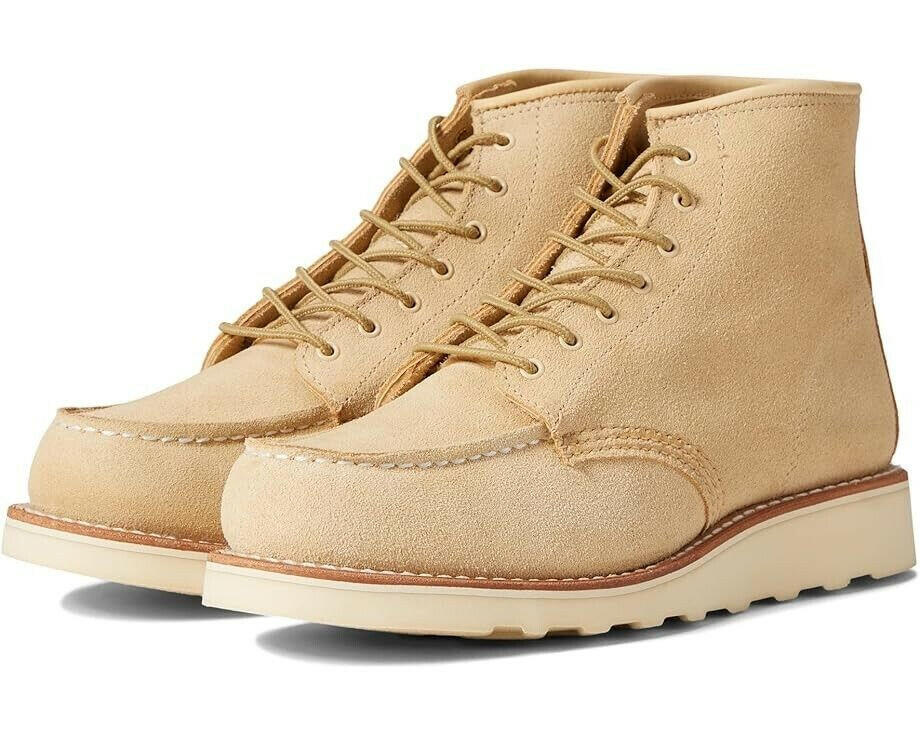 Red Wing Classic 3328 Women's Cream Leather Moc Toe Lace Up 6-Inch Ankle Boots.