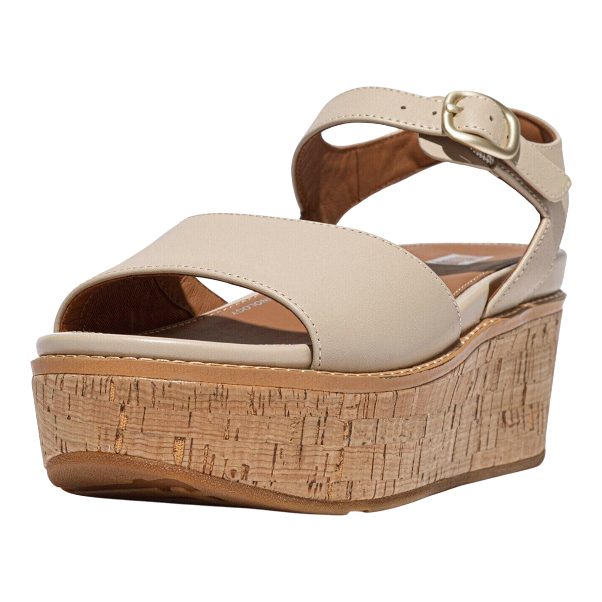 FitFlop Eloise Wedge Sandals Womens Stone Beige Leather Cork-Wrap Casual FitFlop