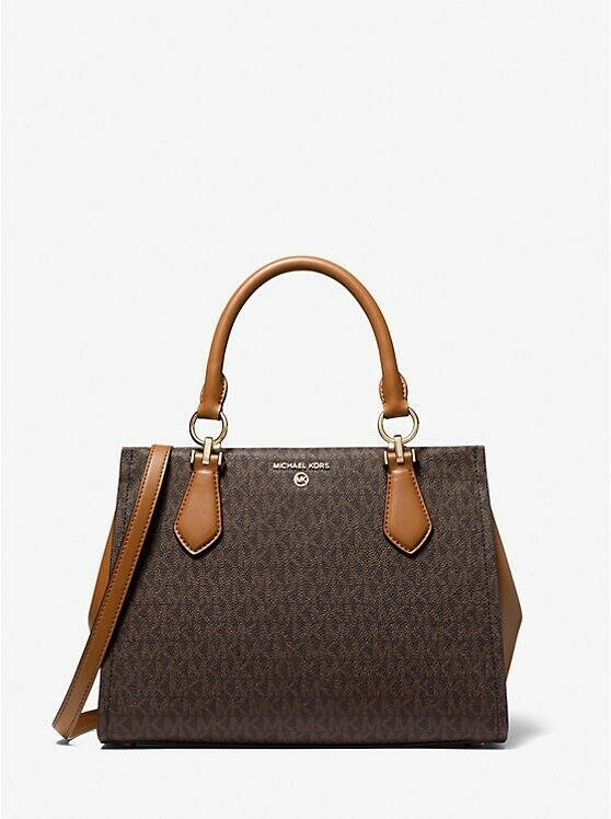 Michael Kors Marilyn Handbag Women Medium Brown Logo Satchel Bag.