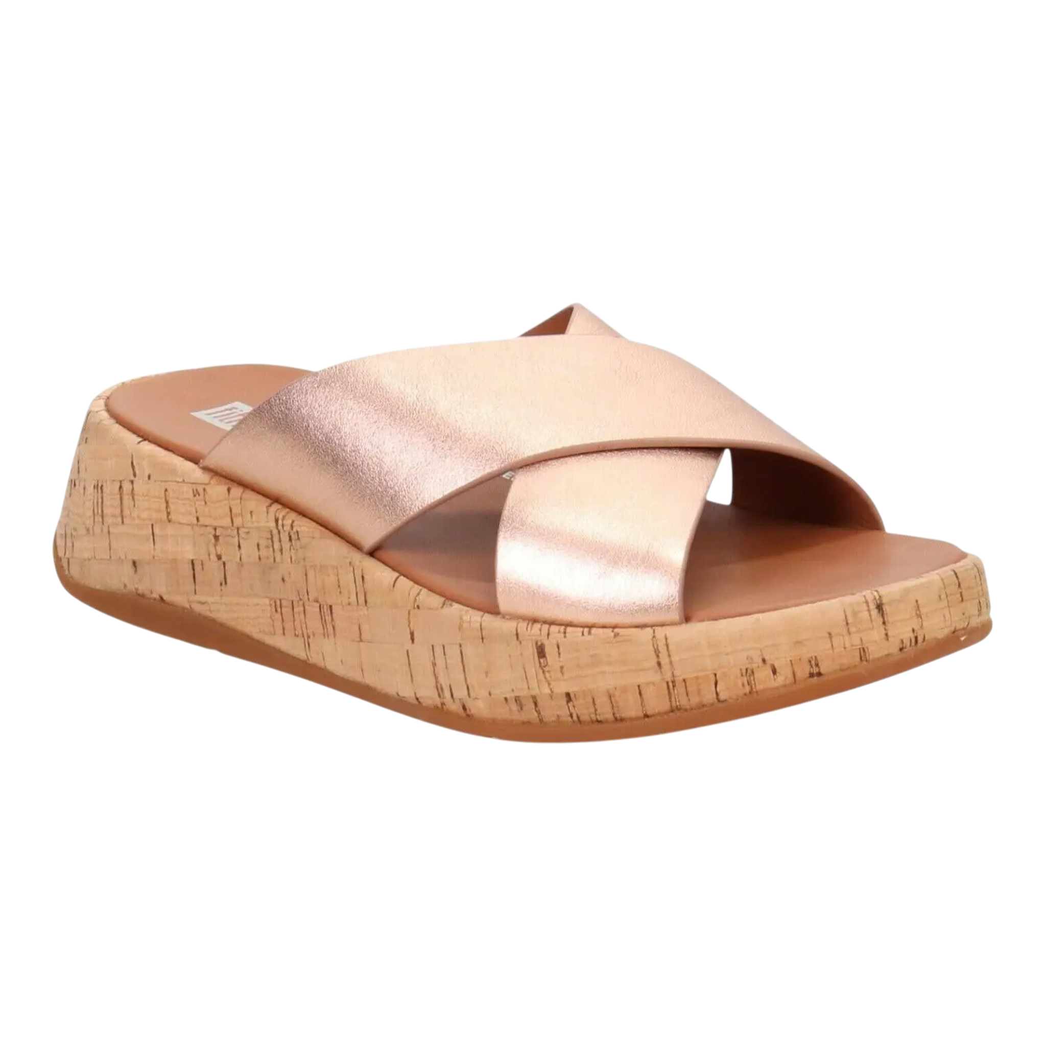 FitFlop F-Mode Cross Sandals Women's Rose Gold Leather Cork Flatform FitFlop