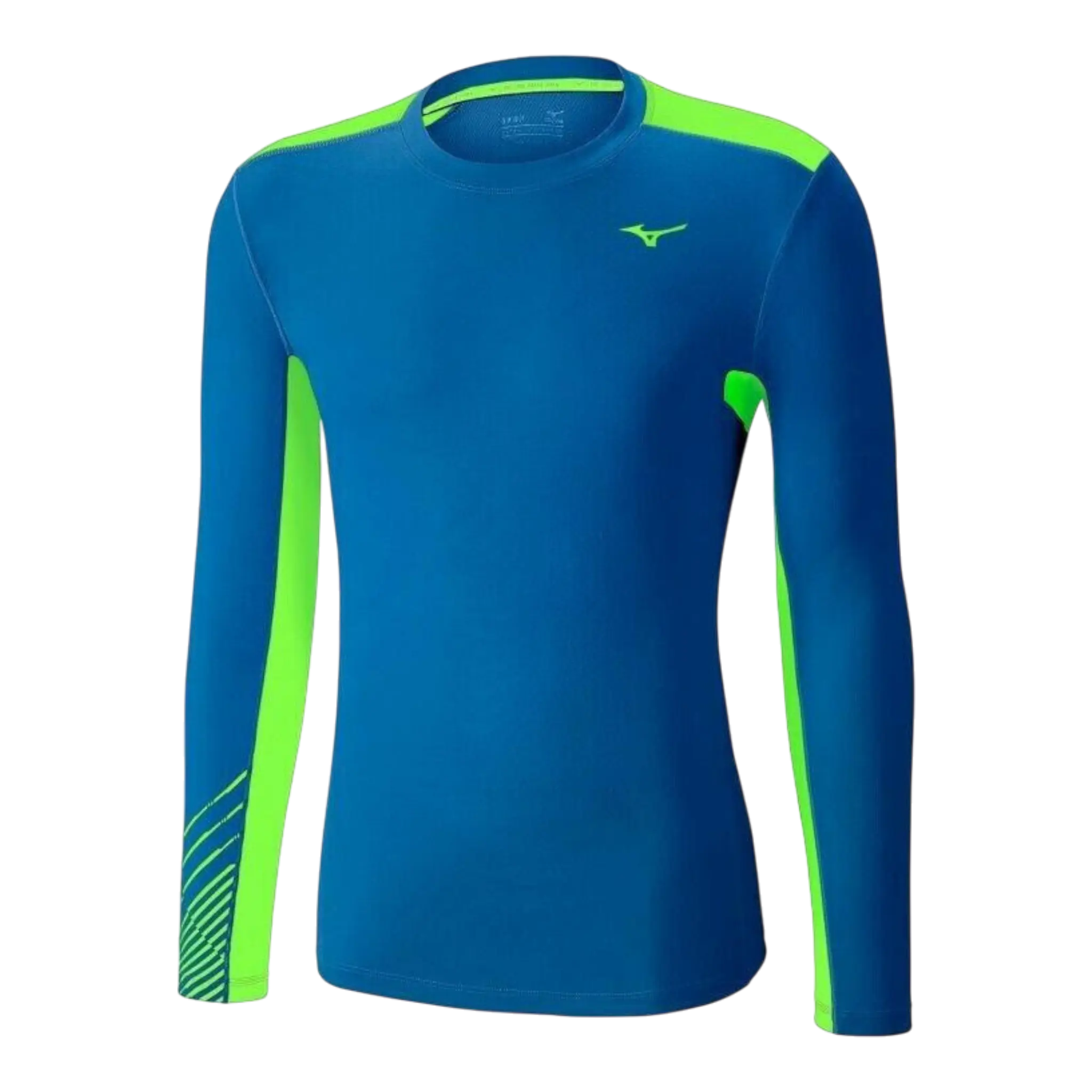 Mizuno Warmalite Venture Running Shirt Men Blue Crew Neck Long Sleeve Mizuno