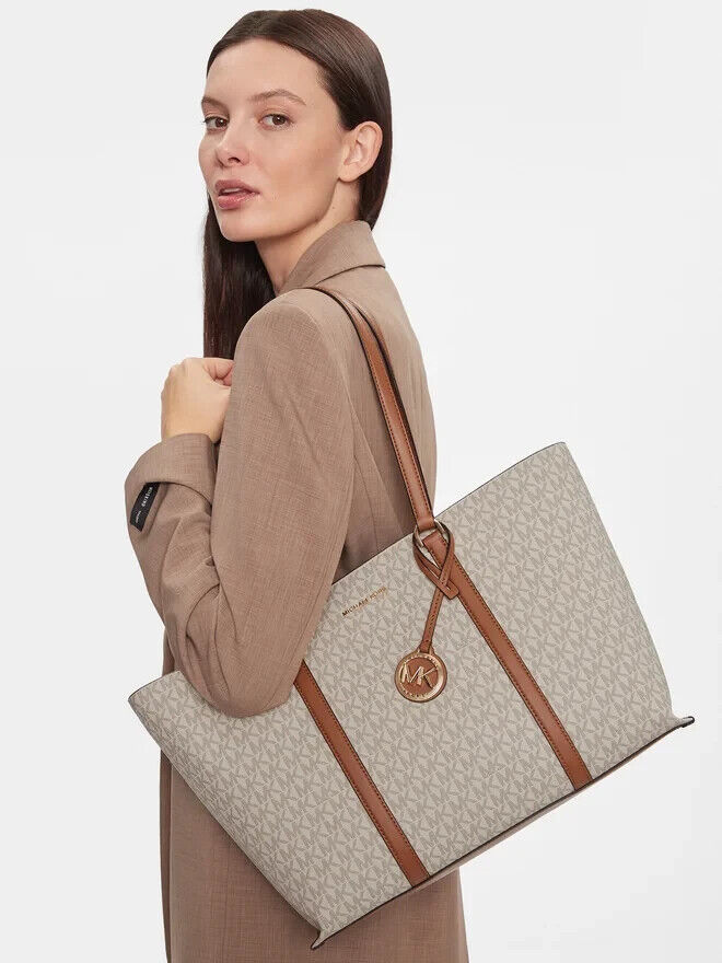Michael Kors Temple Tote Bag Women's Large Beige Shoulder Bag.
