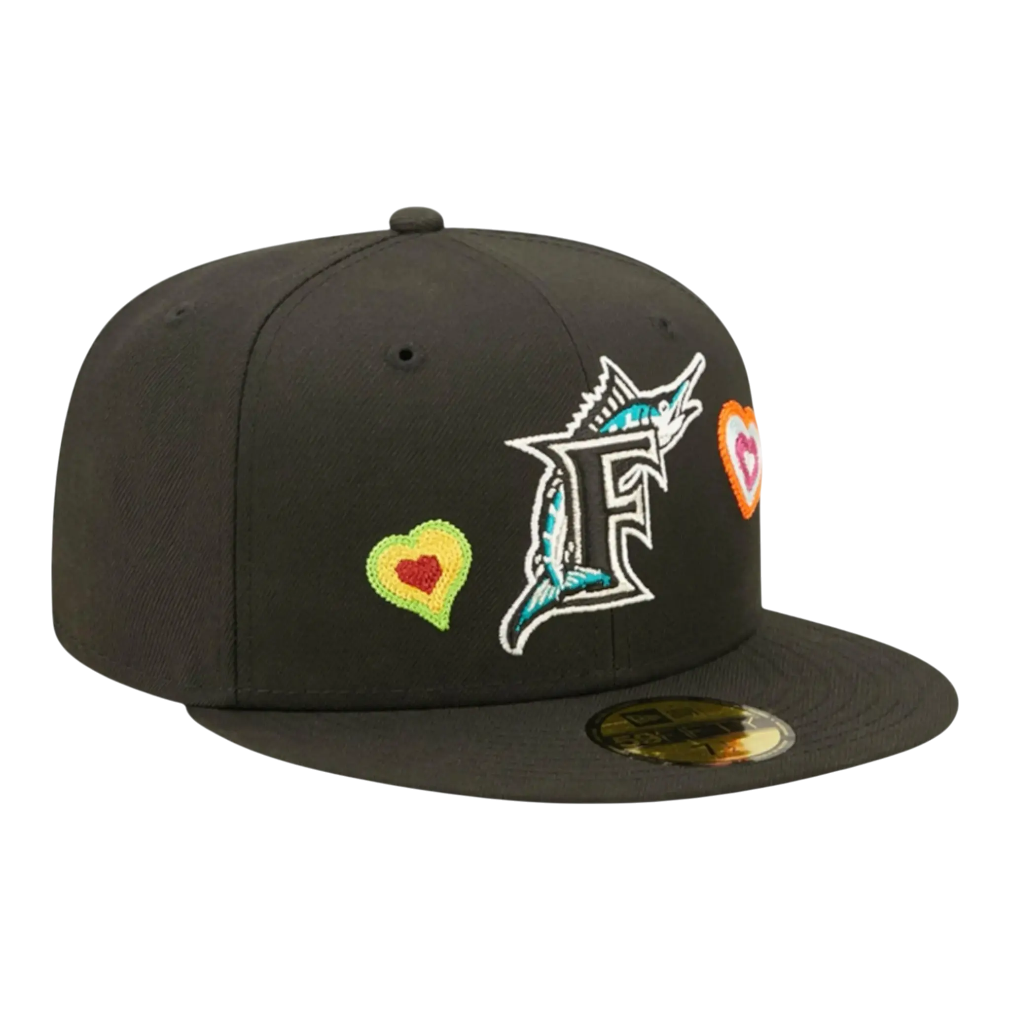 New Era 59Fifty MLB Florida Marlins Chain Stitch Heart Fitted Hat W/ Pink Undervisor New Era