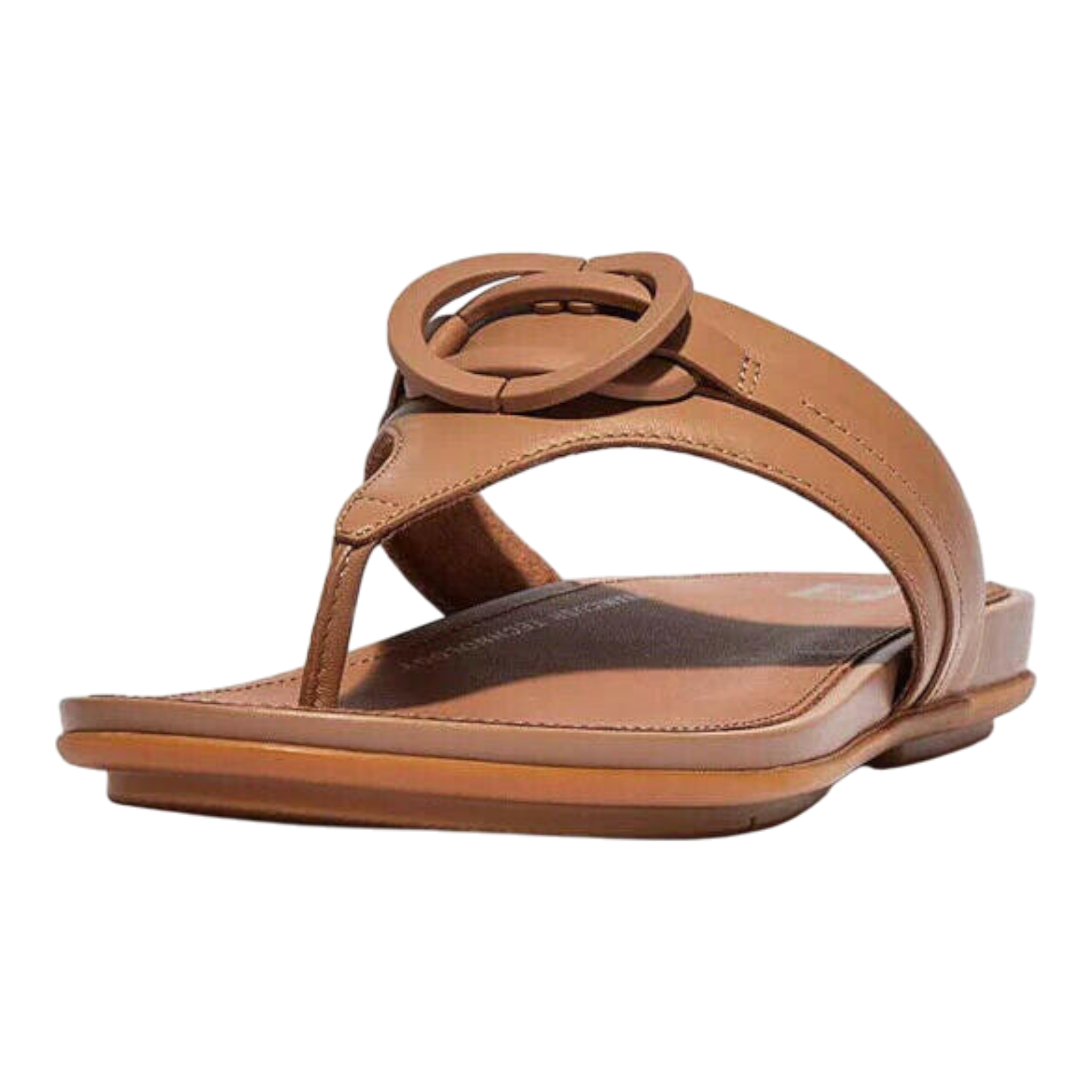 FitFlop Gracie Thong Sandals Women's Tan Rubber-Circlet Leather Toe-Post FitFlop