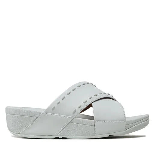 FitFlop Lulu Cross Sandals Women's Seafoam Blue Leather Rubber-Stud.