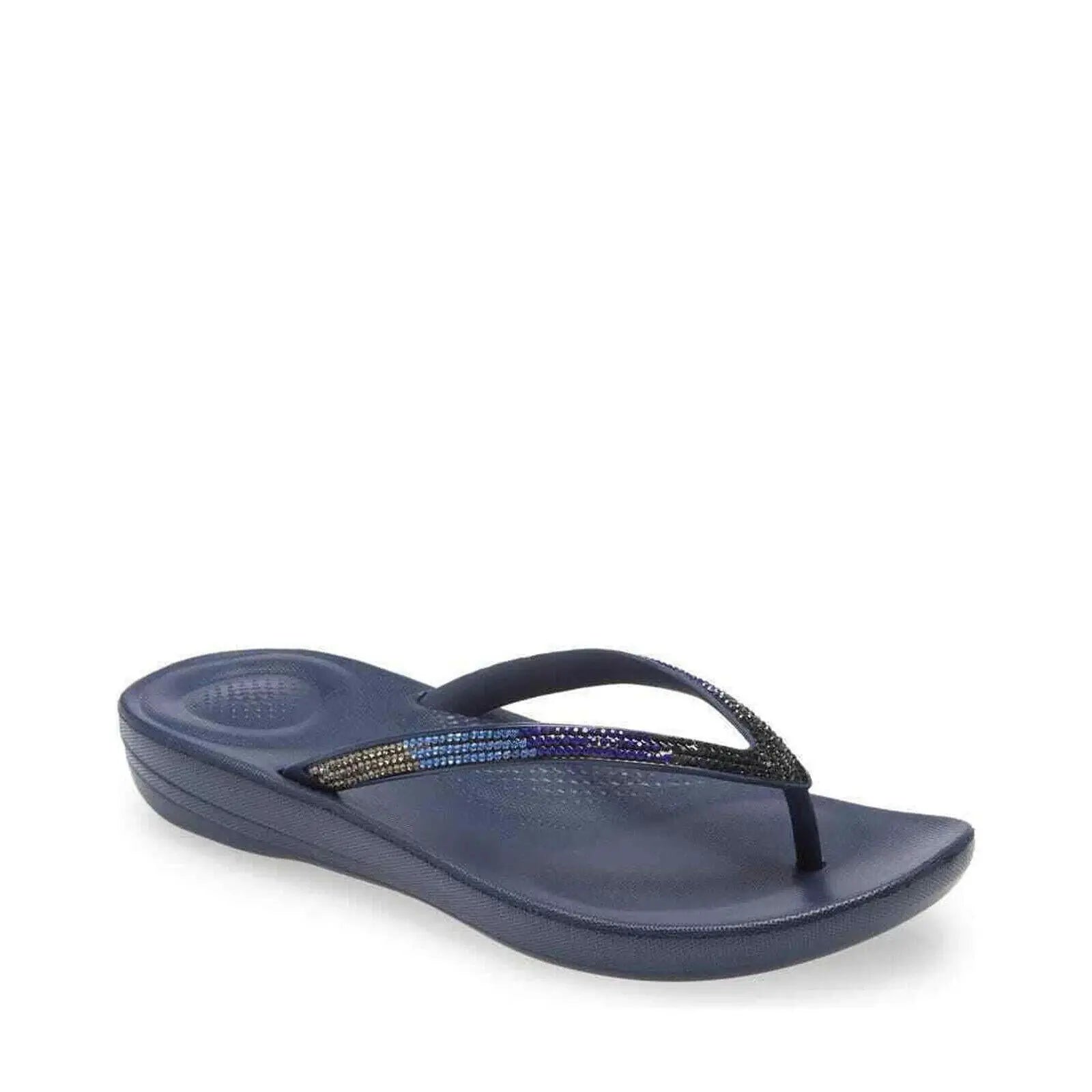 FitFlop Iqushion Flip Flop Sandals Women's Midnight Navy Ombre Sparkle.