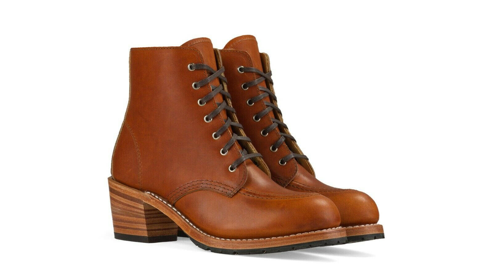 Red Wing Heritage Clara 3404 Boots Women's Brown Leather Lace Up Block Heel.