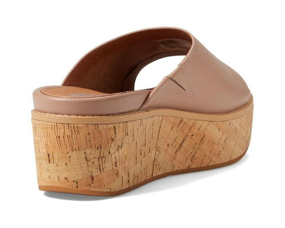 FitFlop Eloise Slides Sandals Women's Beige Leather Cork Wrap Wedge.