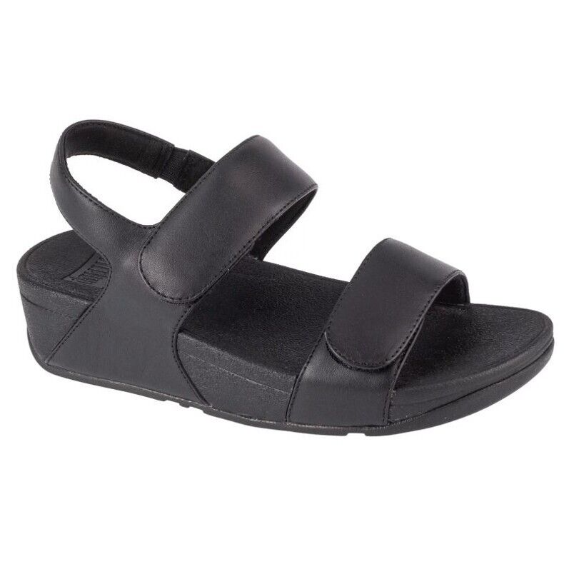 FitFlop LULU Slide Sandals Women Black Leather Adjustable Strap Slip On