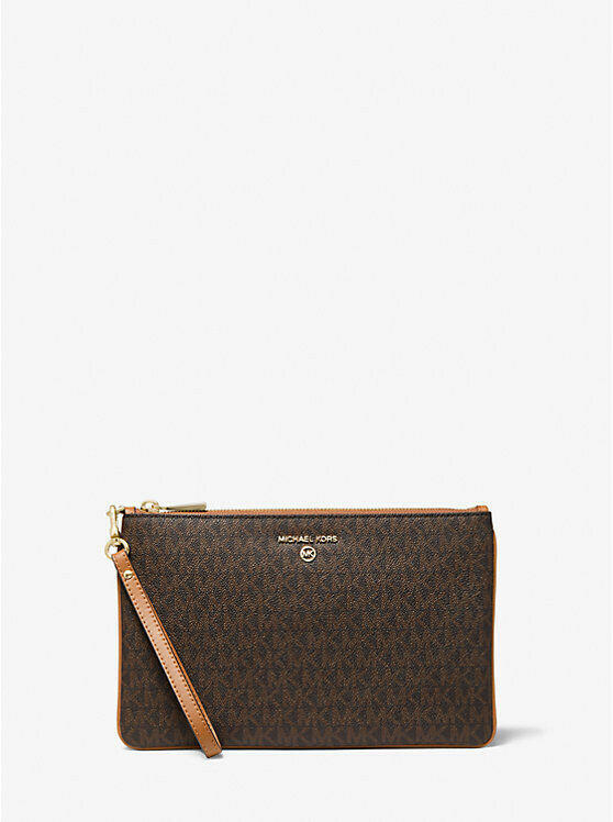Michael Kors Jet Set Wristlet Wallet Women's L Brown Logo Print.