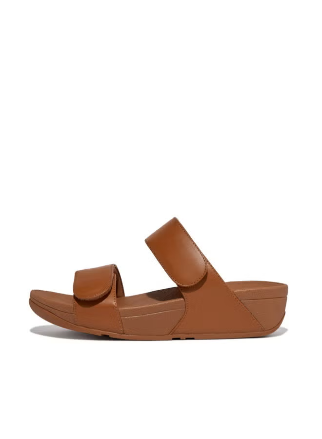FitFlop Lulu Slides Sandals Women's Light Tan Leather Adjustable Slip On.