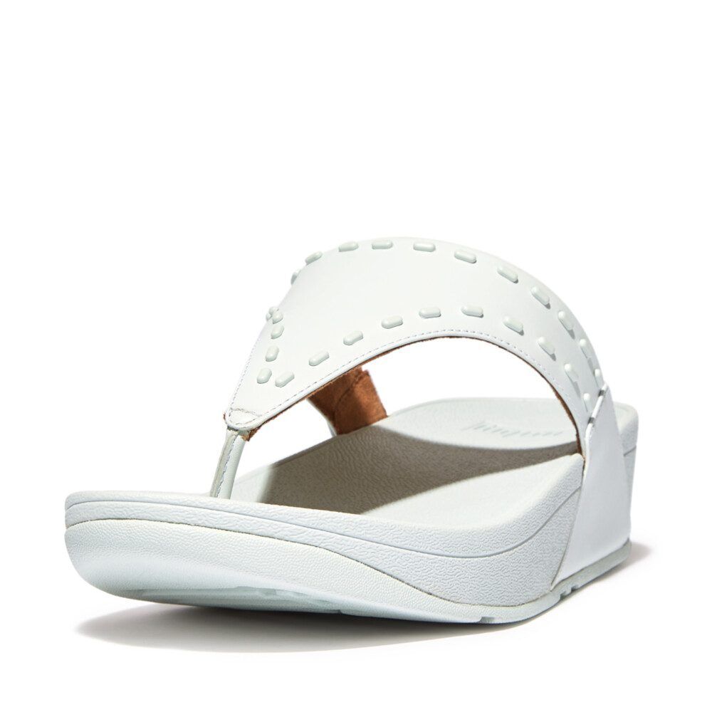 FitFlop Lulu Toe-Post Sandals Women's Seafoam Blue Leather Rubber-Stud