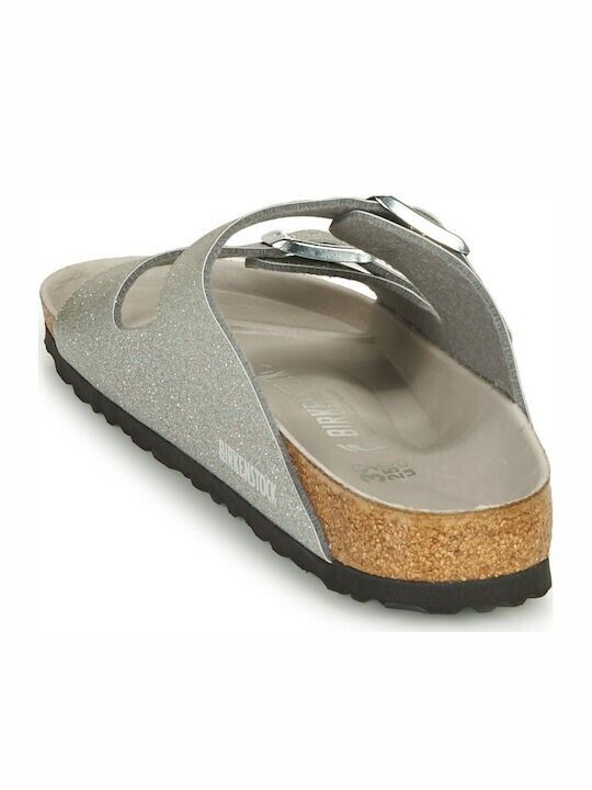 Birkenstock Arizona Slippers Women's Silver Glitter Soft Footbed Slip-On