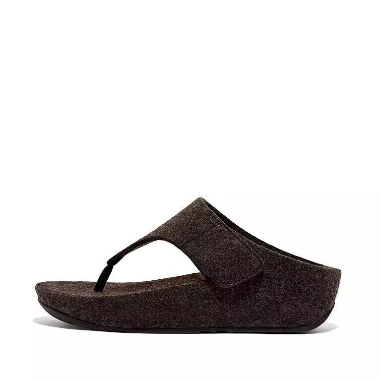 FitFlop Shuv Toe Post Sandals Women's Black Adjustable Felt Comfort.