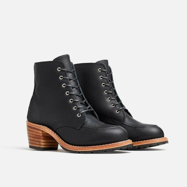 Red Wing Heritage Clara 3405 Boots Women's Black Leather Lace Up Block Heel.