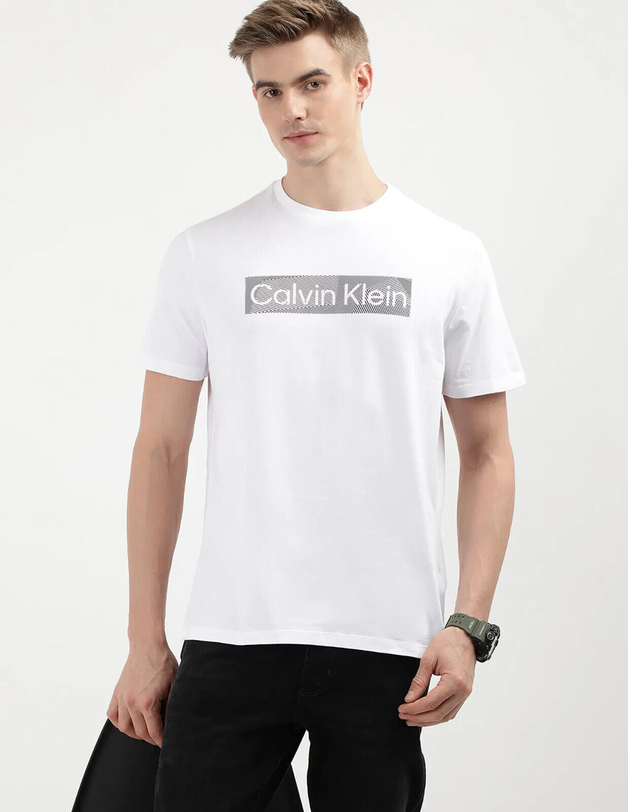 Calvin Klein 40EC802-110 T-Shirt Men's White Cotton Crew Neck Short Sleeve Tee