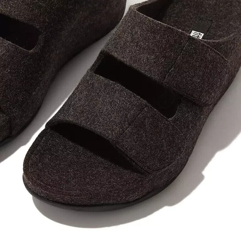 FitFlop Shuv Slide Sandals Women's Black Adjustable Two-Bar Felt