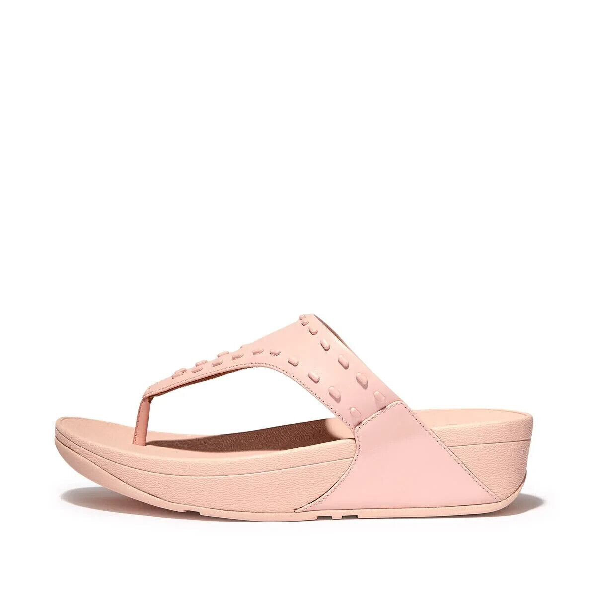 FitFlop Lulu Toe-Post Sandals Women's Pink Salt Leather Rubber-Stud.