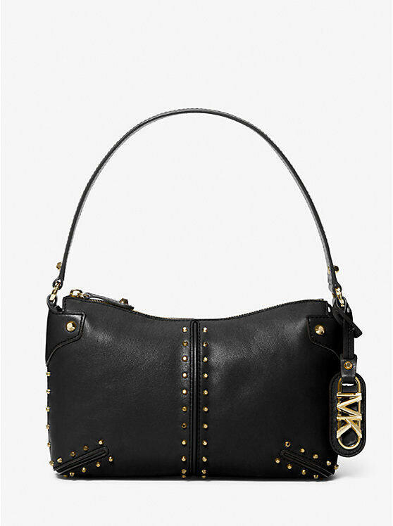 Michael Kors Astor Shoulder Bag Women Large Black Leather Studded.