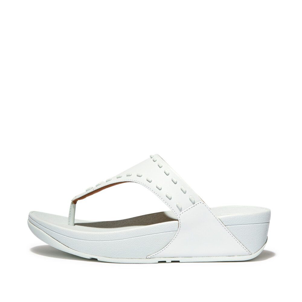 FitFlop Lulu Toe-Post Sandals Women's Seafoam Blue Leather Rubber-Stud