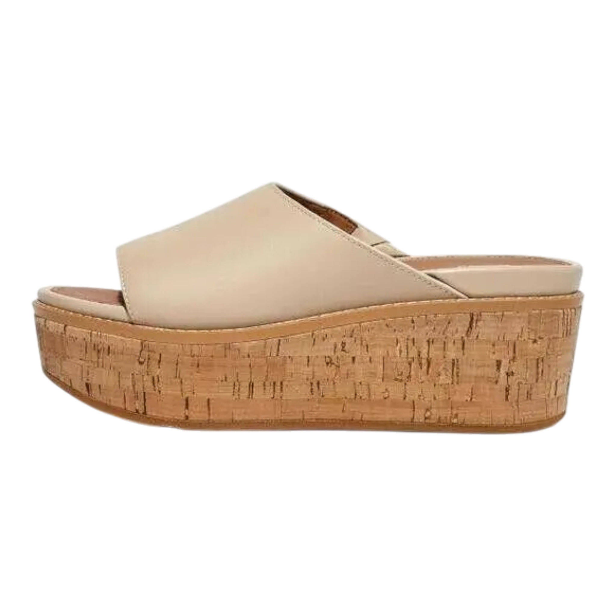 FitFlop Eloise Slides Sandals Women Stone Beige Leather Cork Wrap Wedge FitFlop