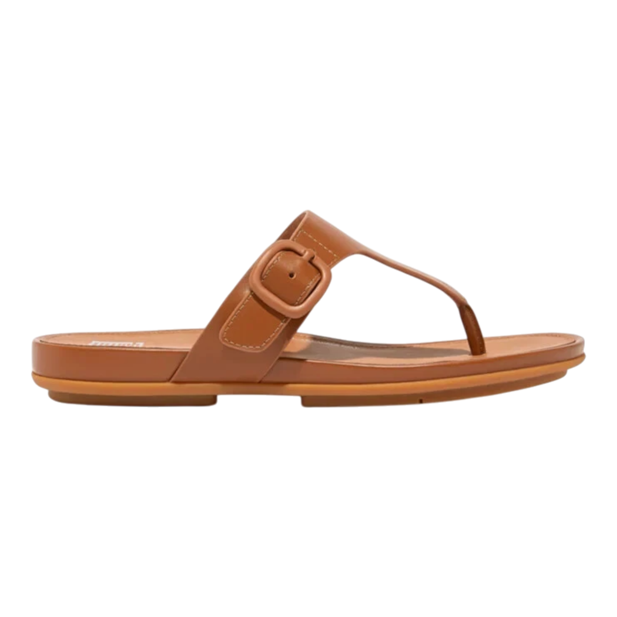 FitFlop Gracie Rubber-Buckle Leather Toe Women’s Sandals – Light Tan