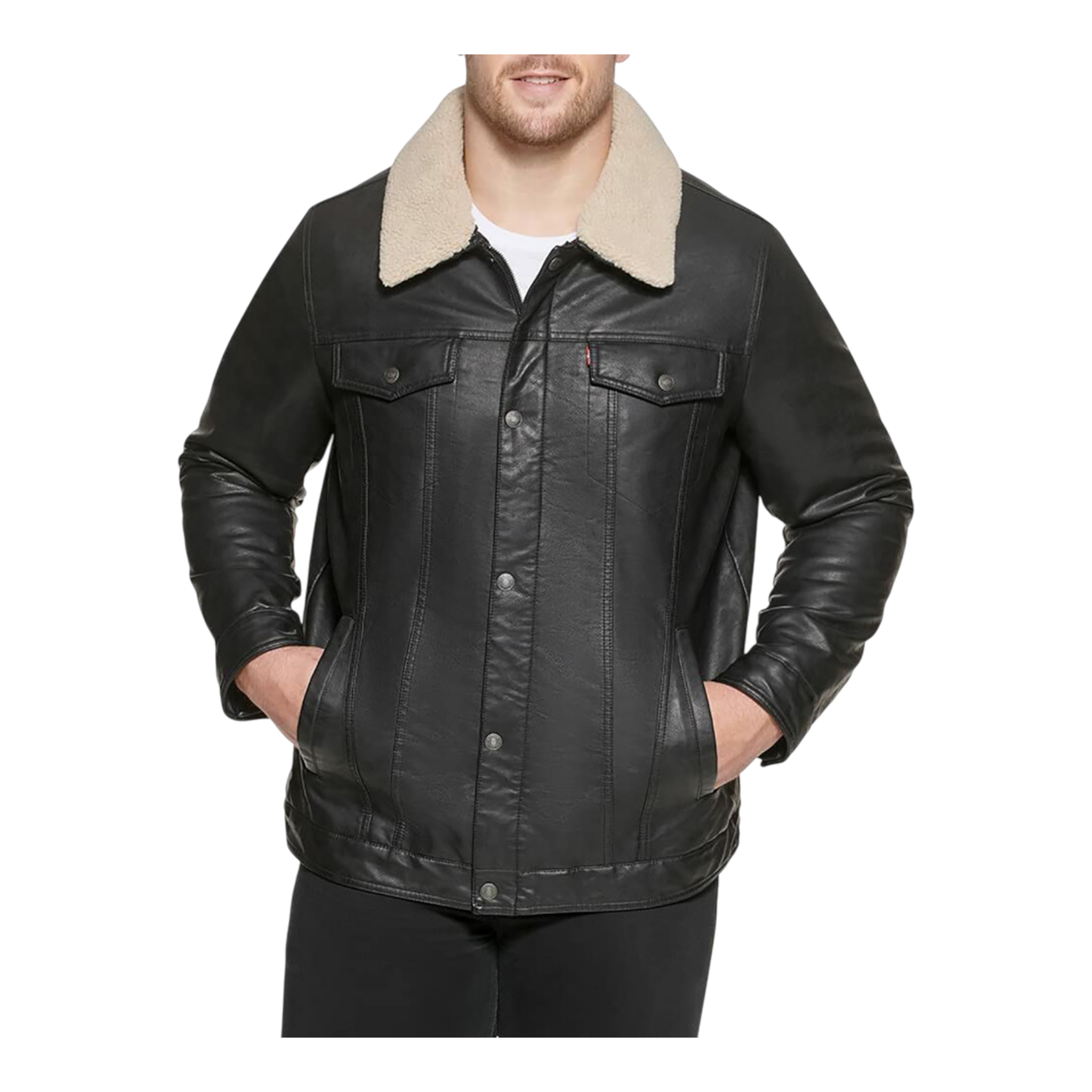 Levi’s Faux Leather Sherpa-Trim Trucker Jacket Men’s Black