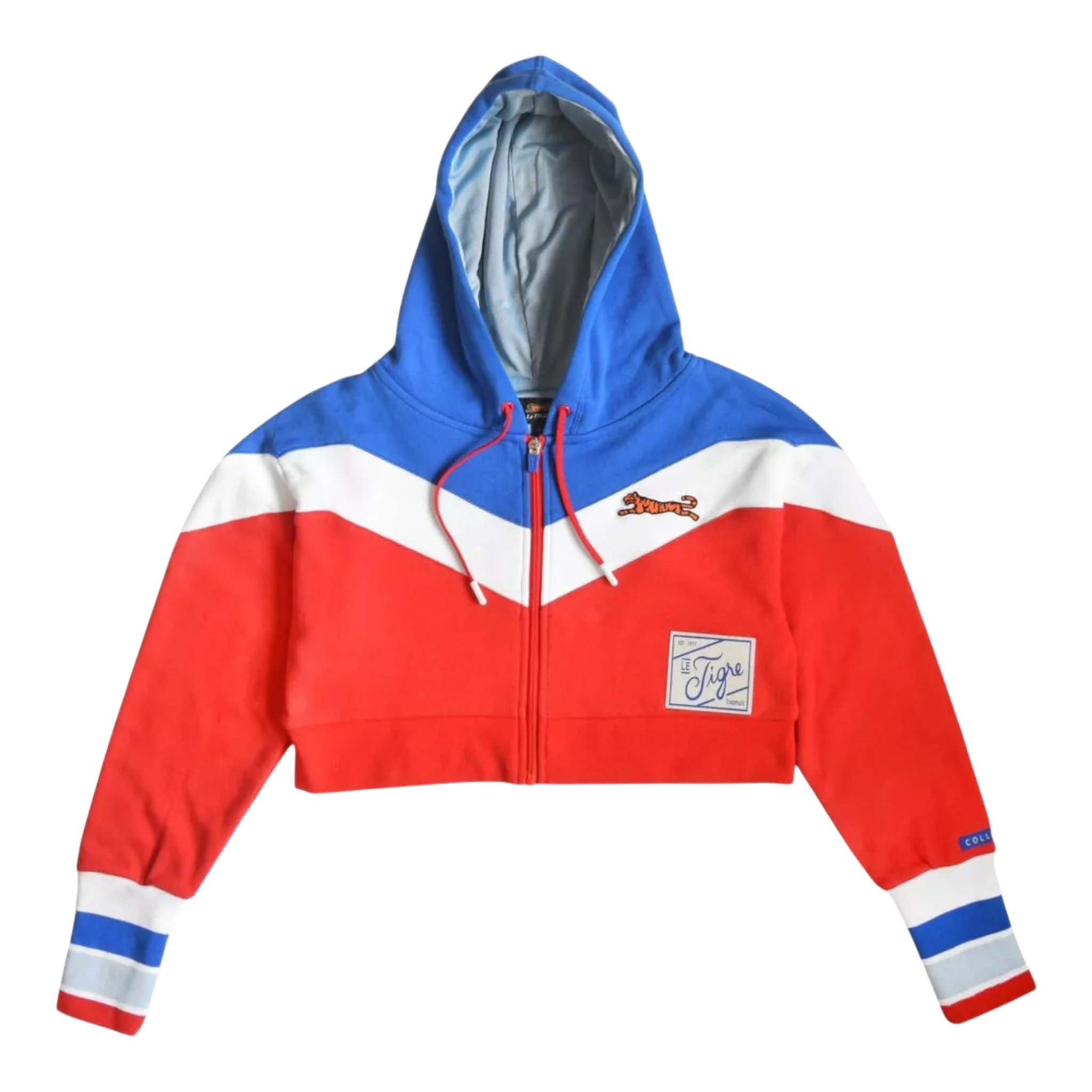 Le Tigre Evelyn Crop-Top Women’s Hoodie – Blue/White/Red