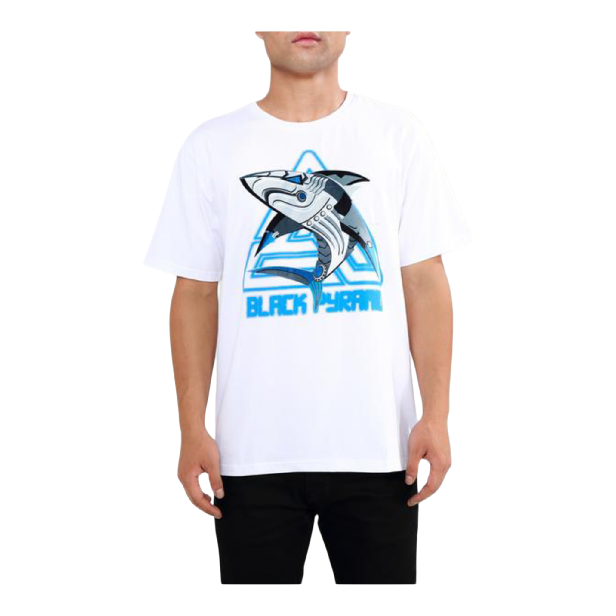Black Pyramid Cyber Shark Men’s T-Shirt – White/Blue