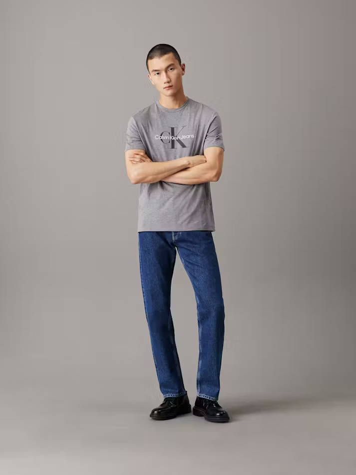 Calvin Klein 40EM286-032 T-Shirt Men's Gray Cotton Monogram Short Sleeve Tee