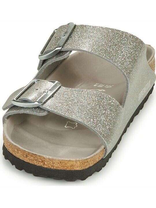 Birkenstock Arizona Slippers Women's Silver Glitter Soft Footbed Slip-On