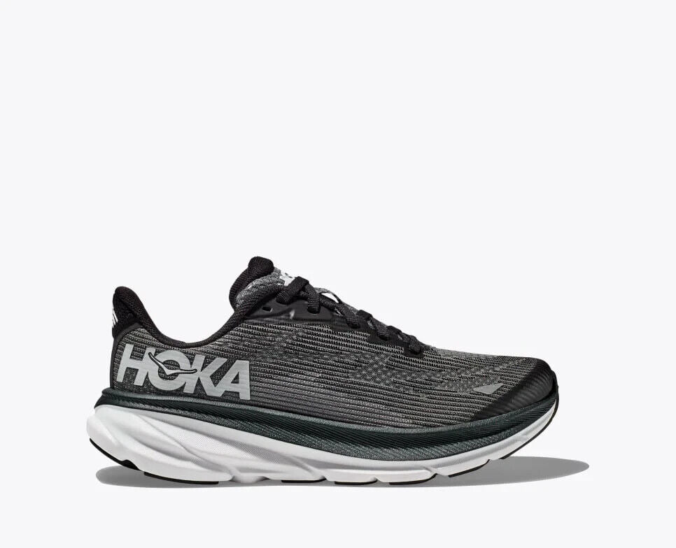 Hoka One One Clifton 9 Sneakers Kids Black White Running Shoes