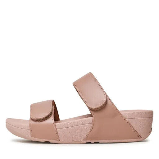 FitFlop Lulu Slides Sandals Women's Beige Leather Adjustable Slip On