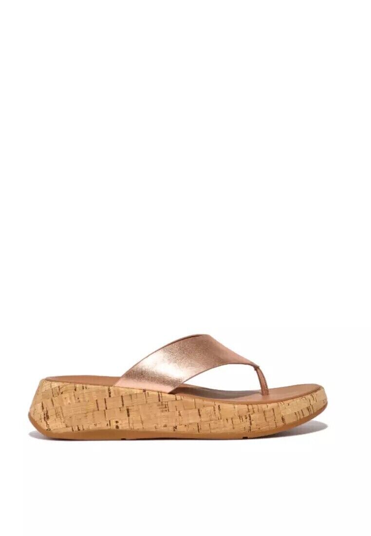 FitFlop F-Mode FT7-323 Slide Sandals Women's Rose Gold Cork Flatform Toe-Post.
