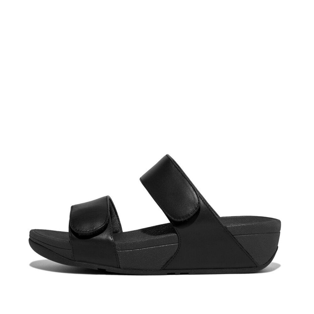 FitFlop LULU Slides Sandals Women's Black Leather Adjustable Slip-on.