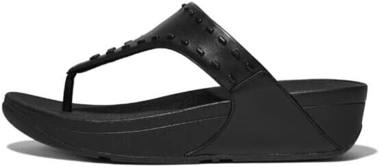 FitFlop Lulu Toe-Post Sandals Women's Black Rubber-Stud Leather Slip On.