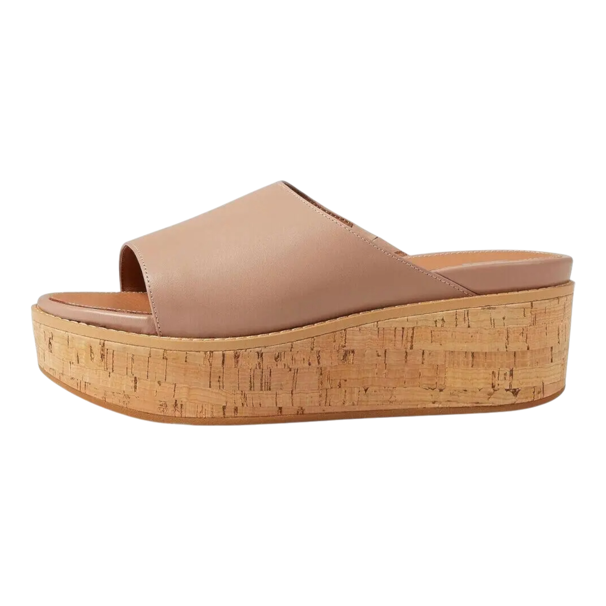 FitFlop Eloise Slides Sandals Women's Beige Leather Cork Wrap Wedge FitFlop