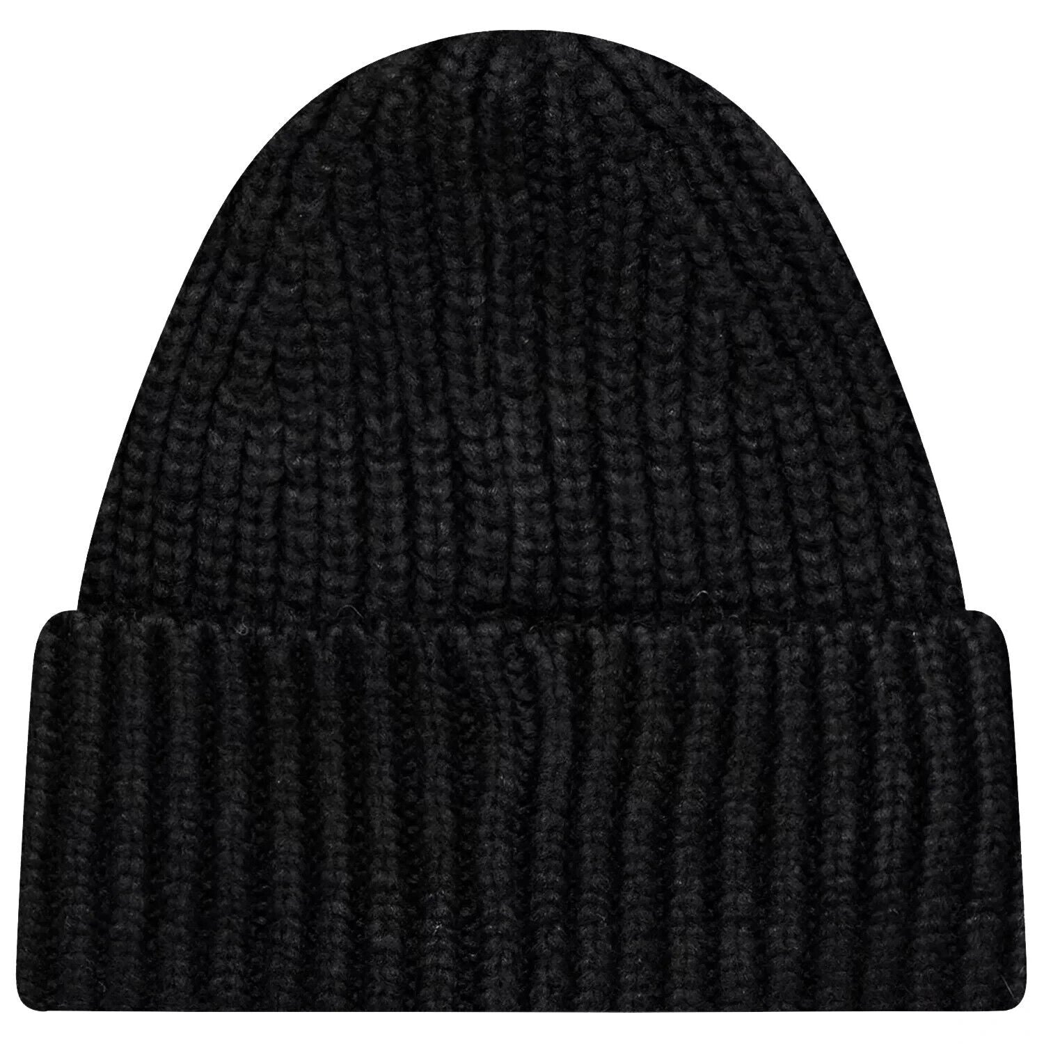Ugg Chunky 20061-BLK Beanie Women's Black Rib Knit Logo Patch Fold Over Cuff Hat